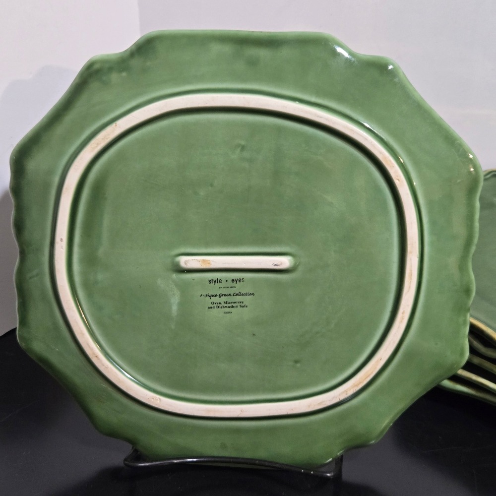 Set 6 Baum Bros Dinner Plates / platter Antique Collection Scalloped Green 10.5" - Picture 8 of 10